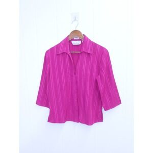 Lisa Josephs Petite Small Striped Blouse Purple Stretch 3/4 Sleeve‎ Top / #1094